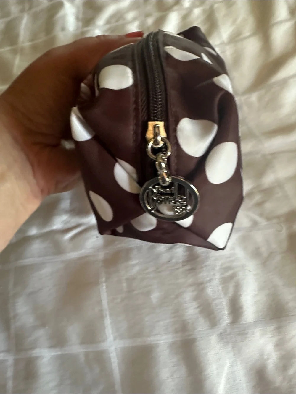 Henri Bendel Clear Cosmetic Train Case with Brown Trim + Brown Polka Dot Pouch